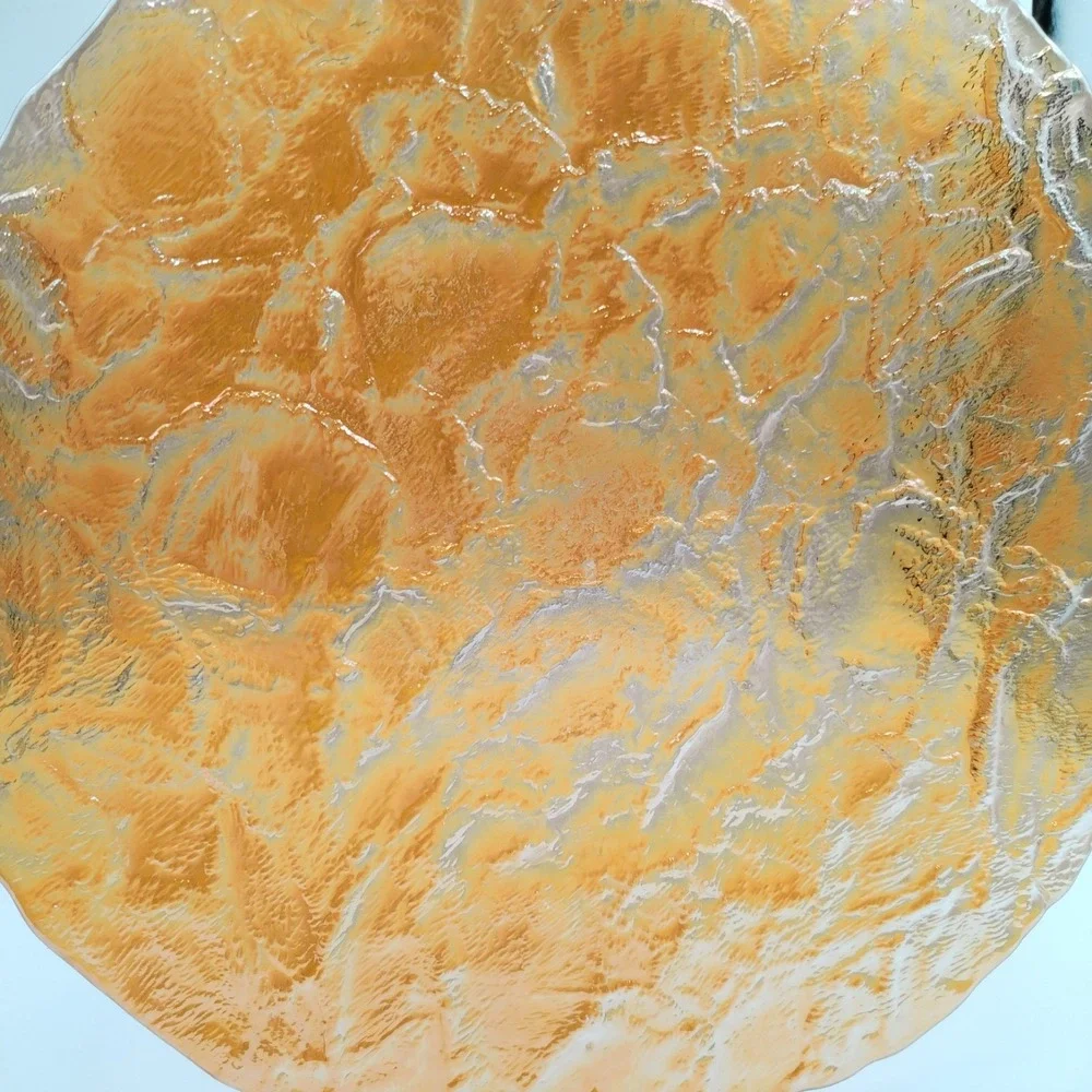 Marigold Carnival Glass Style 13 In Charger Plate Textured Ice Tree Bark Platter